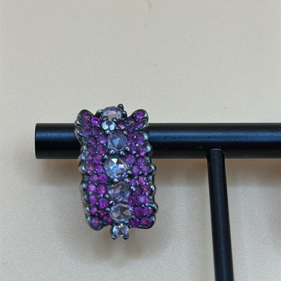 Unique silver real ruby and pink sapphire omega back earrings. New without tags - Picture 9 of 10